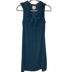 OC by Oleg Cassini Ruffle Neck Sleeveless Dress Peacock Green, Size 4